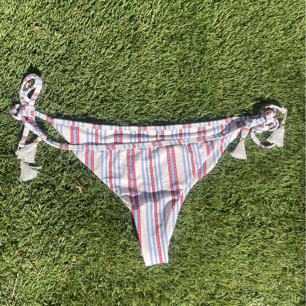 Amuse Society Red and Blue Striped Bikini Bottom